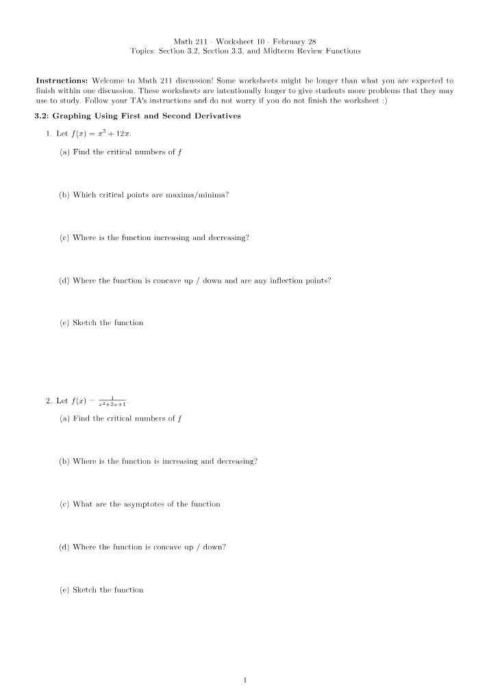 Graphing Using Derivatives - Optimization and Critical Numbers