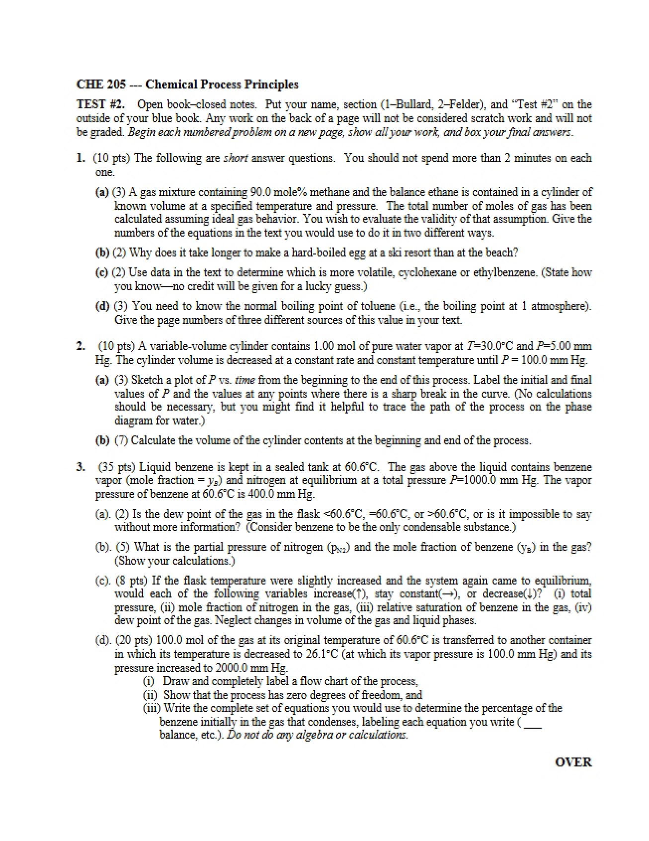Chemical Process Principles Test