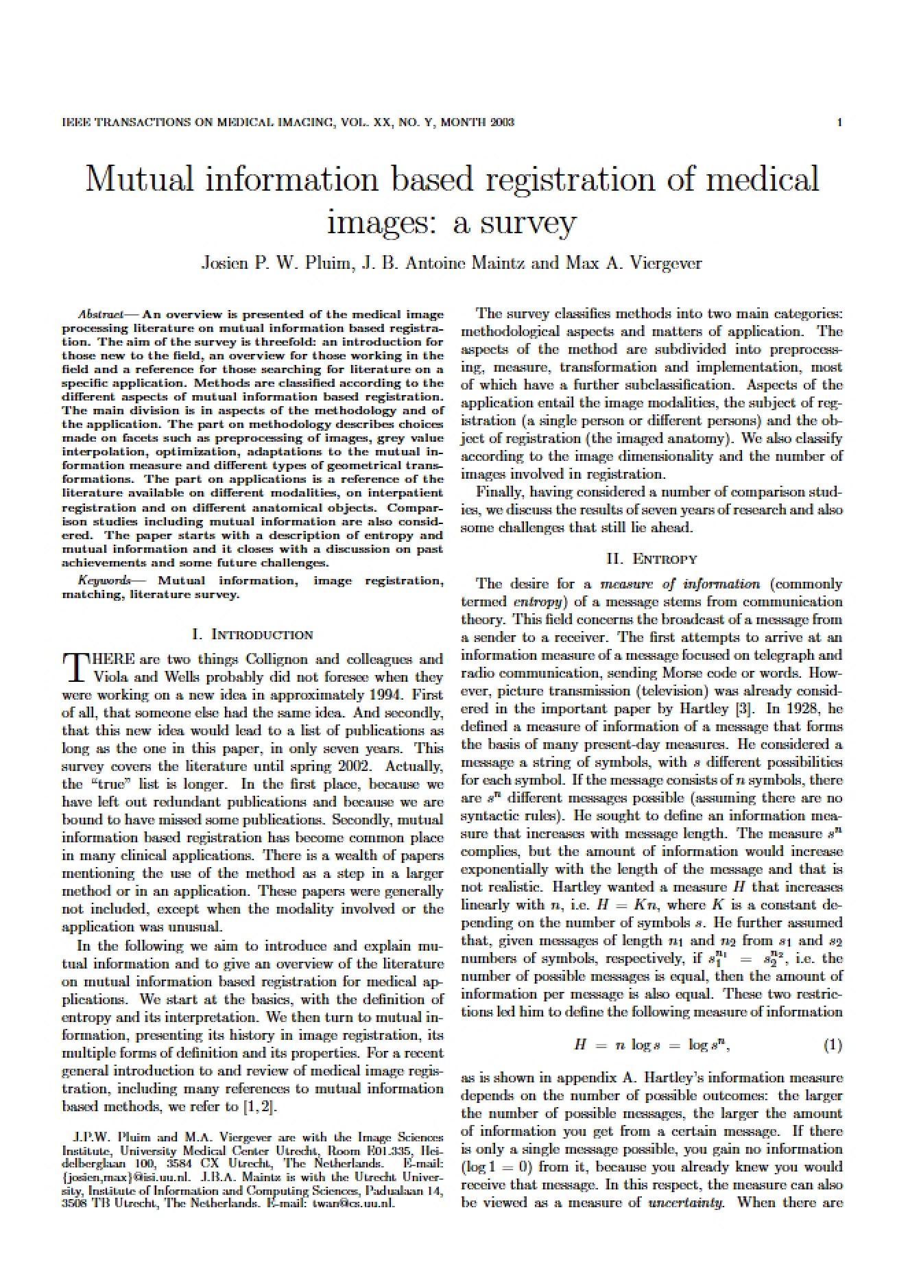 Medical Image Registration via Mutual Information A Survey