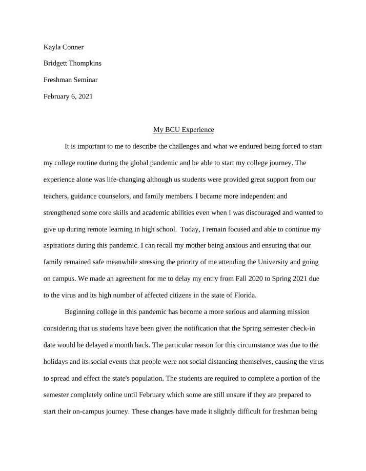 My BCU Experience - Starting College During a Pandemic