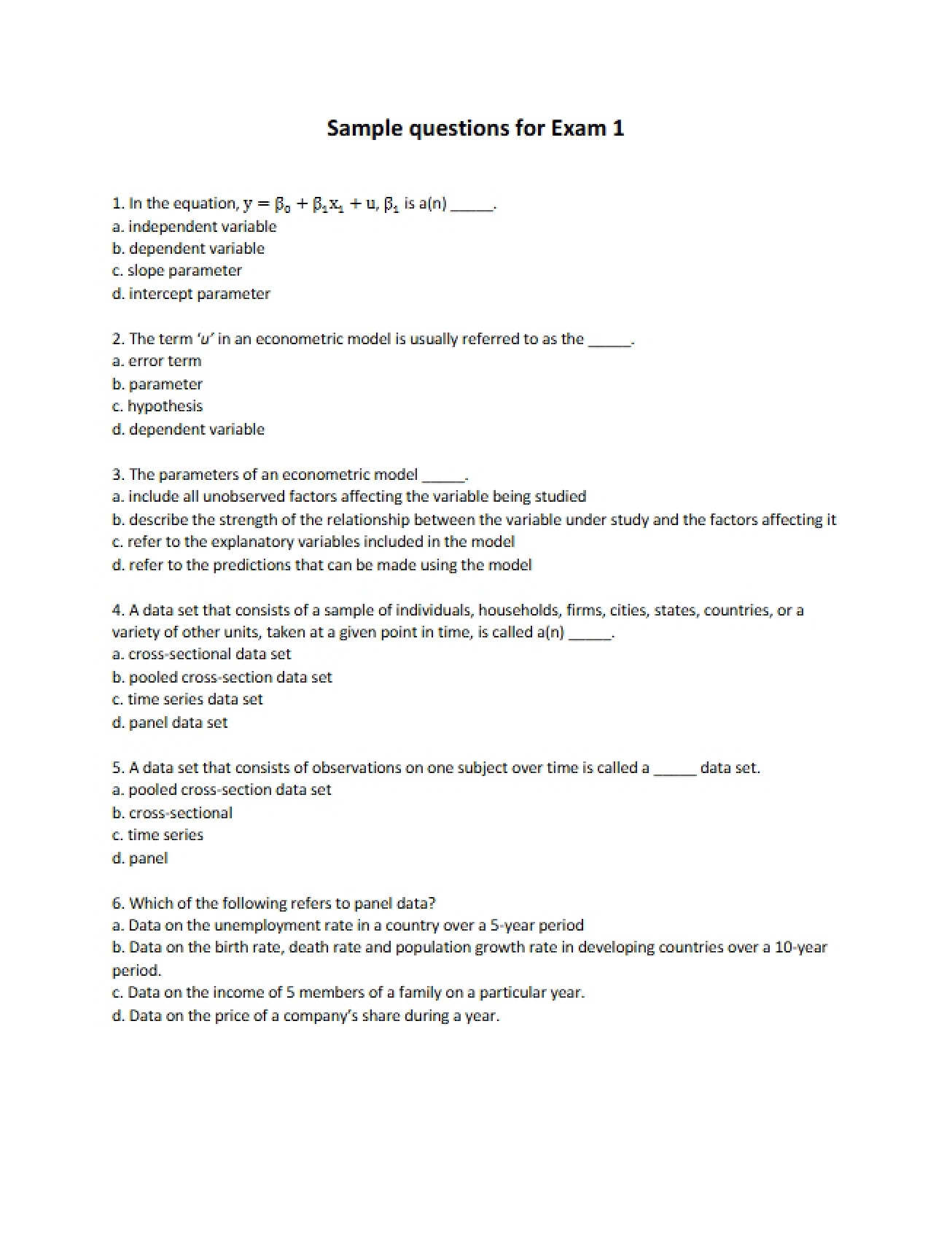 Sample Questions for the First Exam