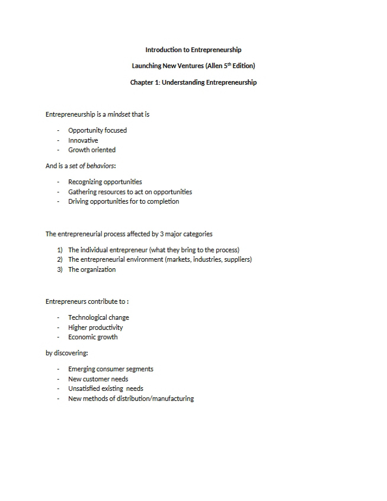 Entrepreneurship Basics (Chapter 1)
