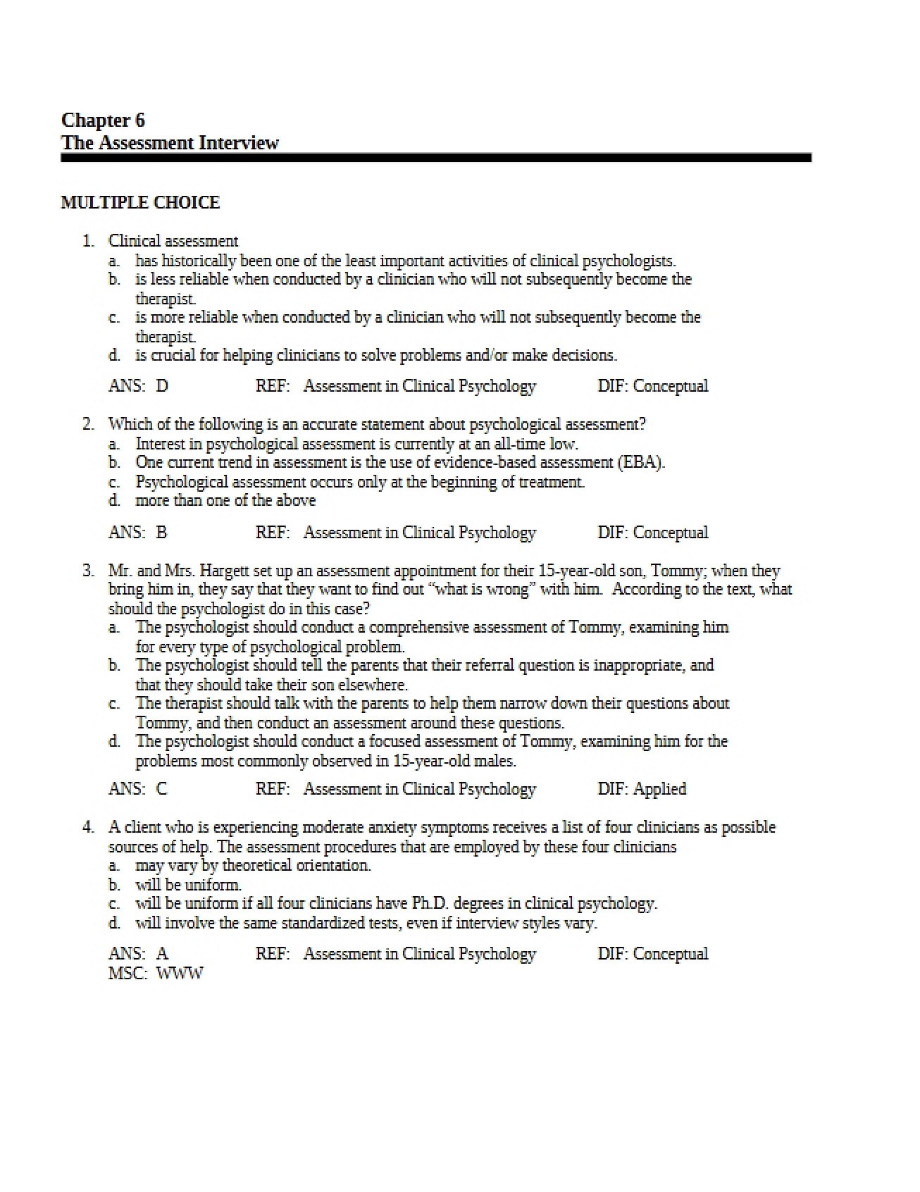 Interview for Assessment