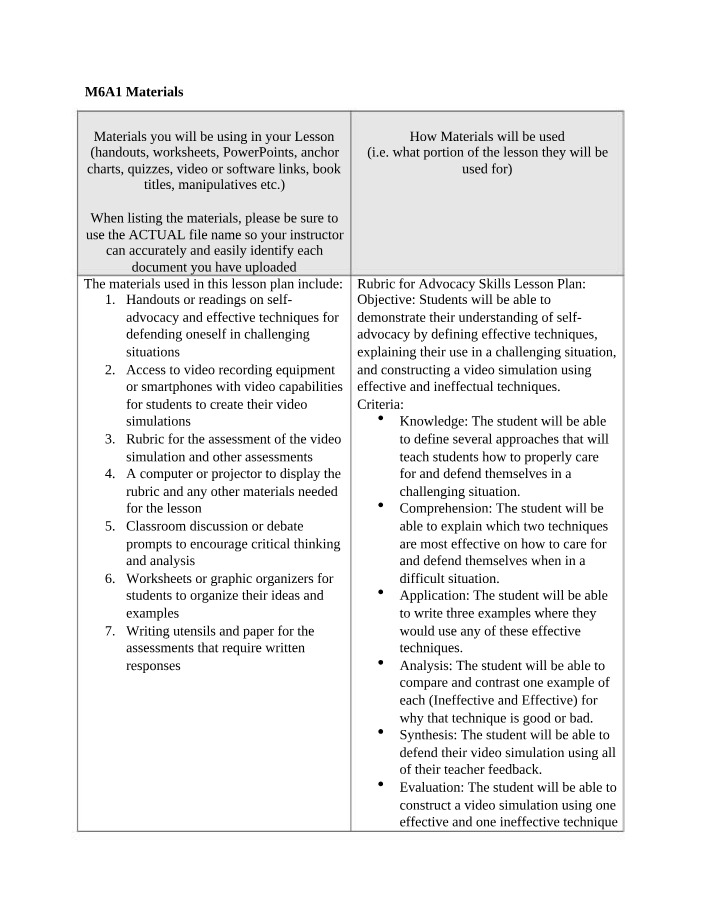 Self-Advocacy Techniques - Simulations and Assessments