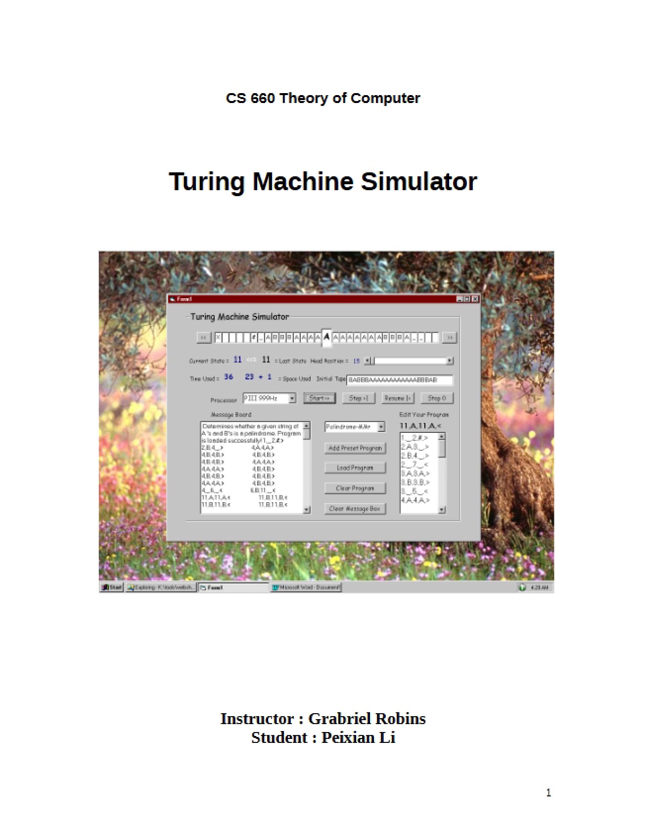 Simulator for Turing Machines