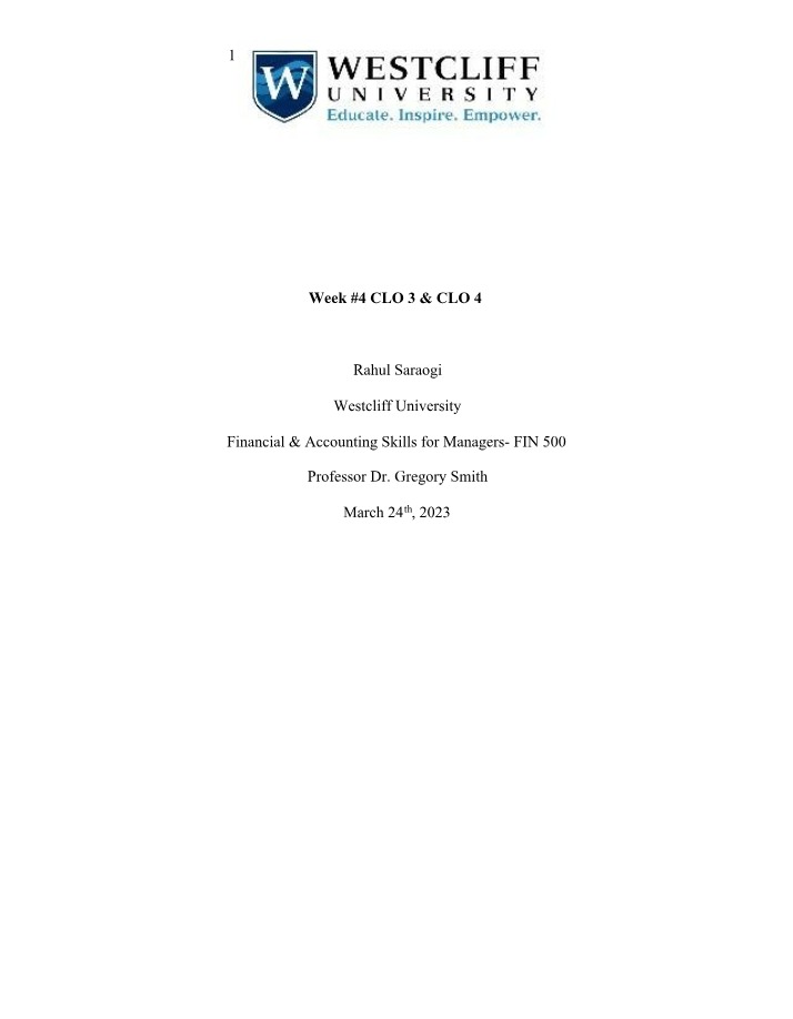 FIN500 Week 4 - Planning & Growth (CLO3 and CLO4)