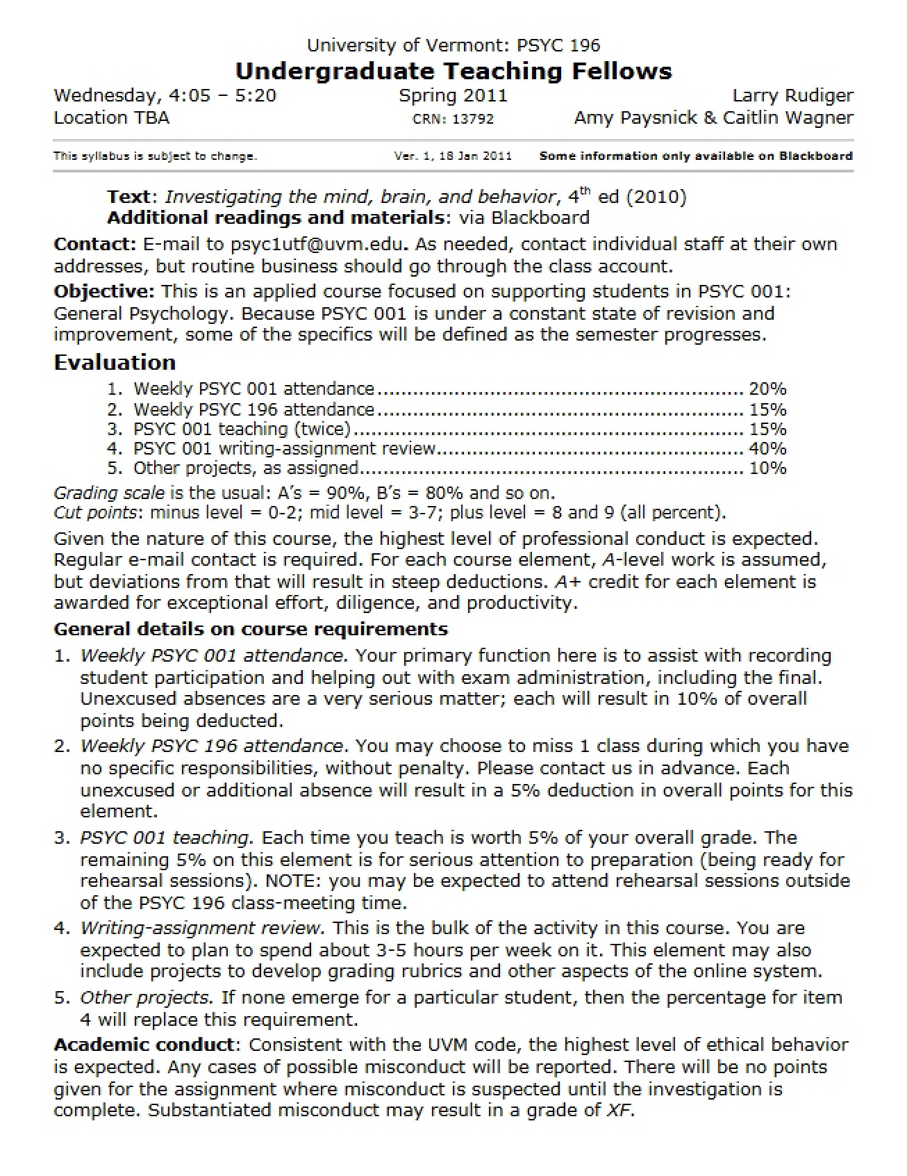 Syllabus for UG Teaching Fellows