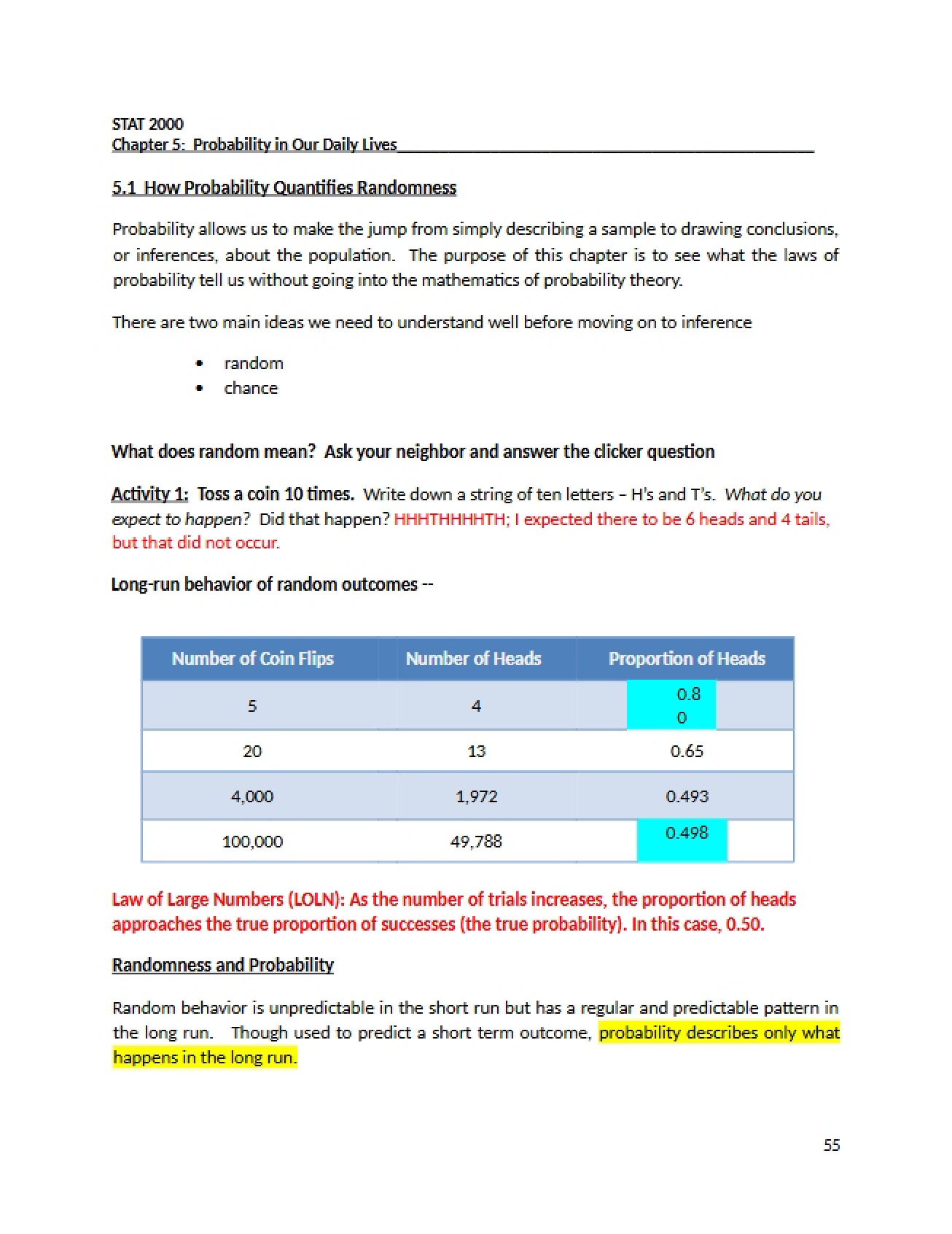Notes for Statistics Chapter Five