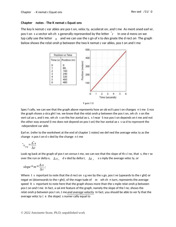 Kinematic Equations for Position, Velocity, and Time