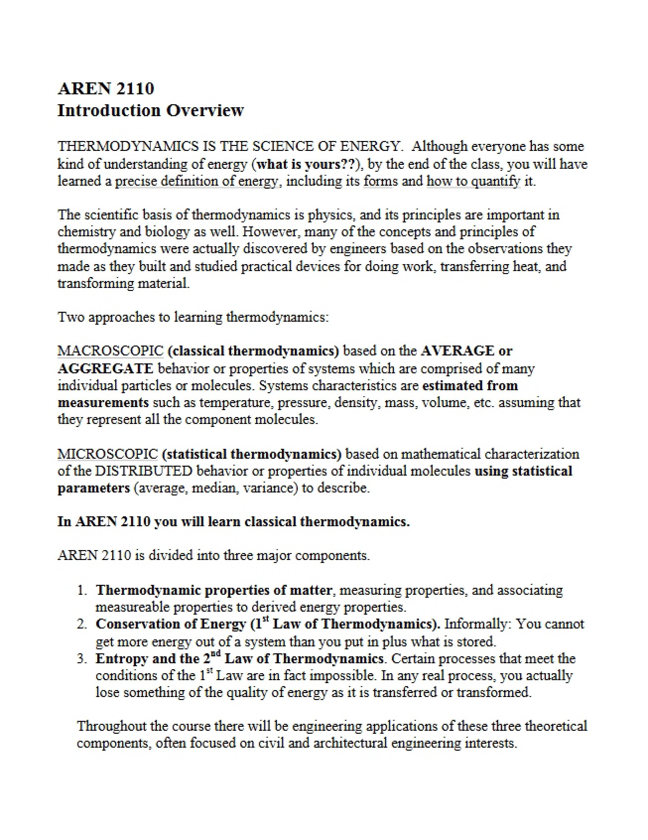 Introductory Overview of Thermodynamics