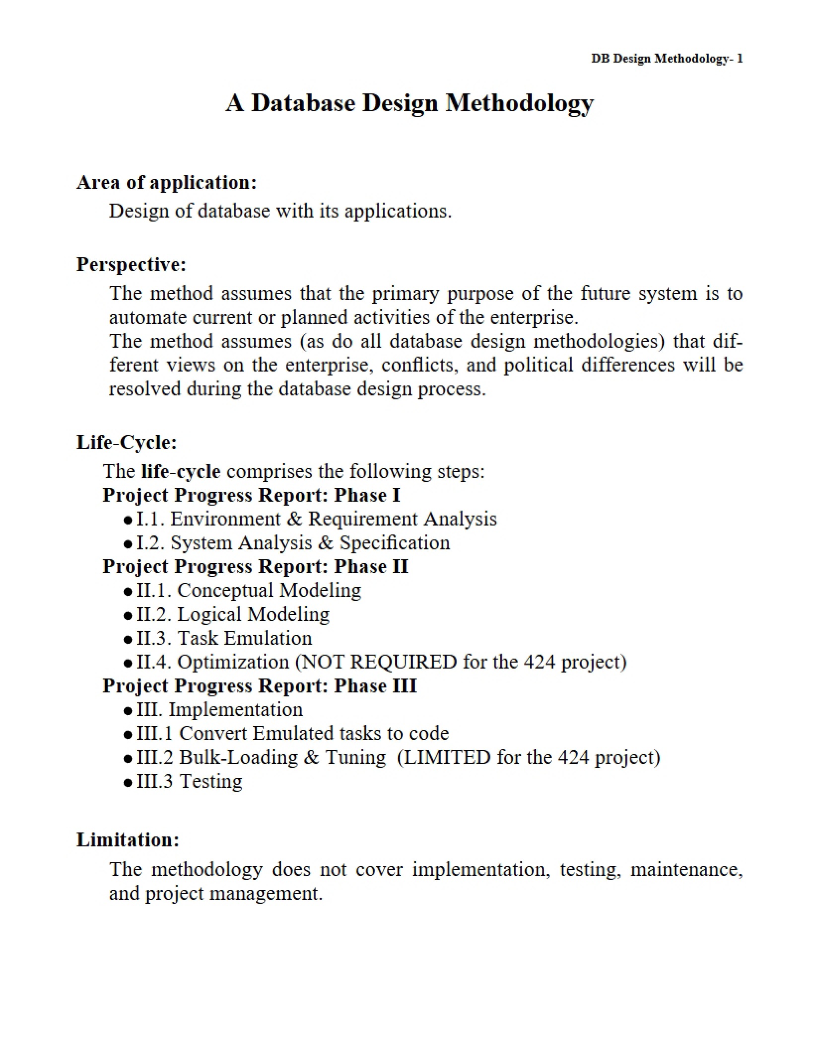 Methodology for Database Design