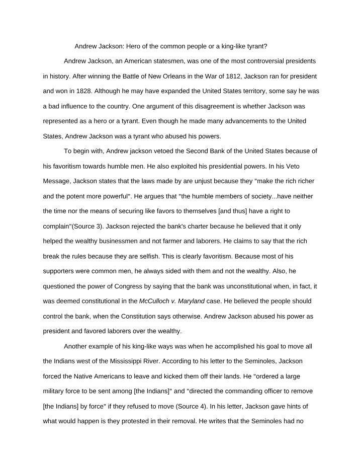 Andrew Jackson - Hero or Tyrant