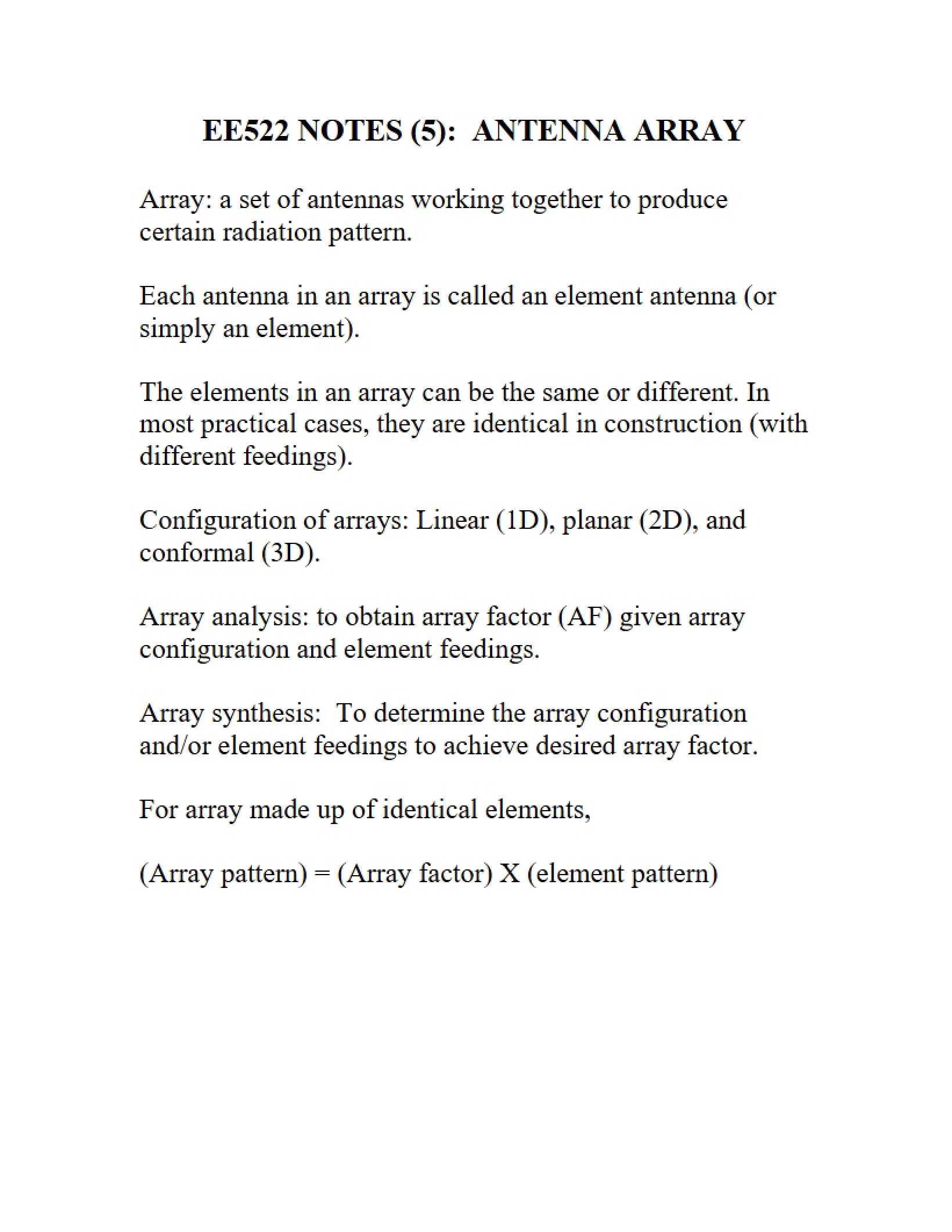 Antenna Array Notes (EE522)