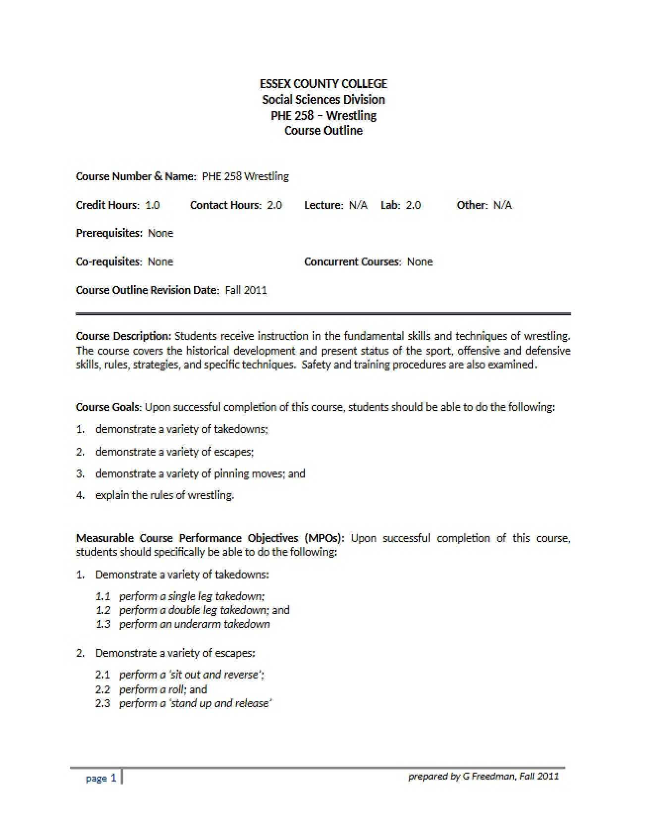 Wrestling Class Outline