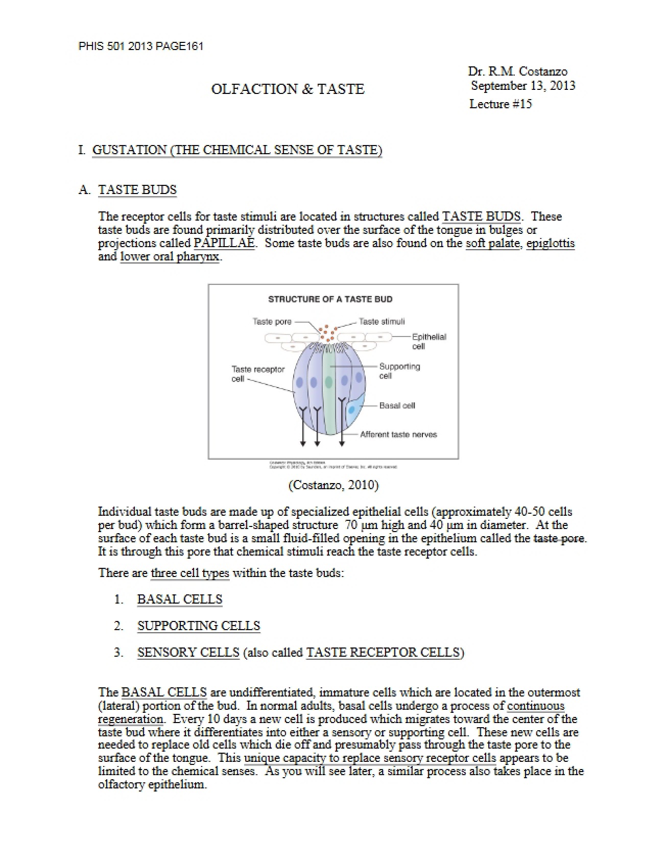 Lecture 15 Olfaction and Taste - PHIS 501