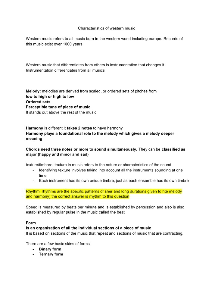 Notes on Characteristics of Western Music