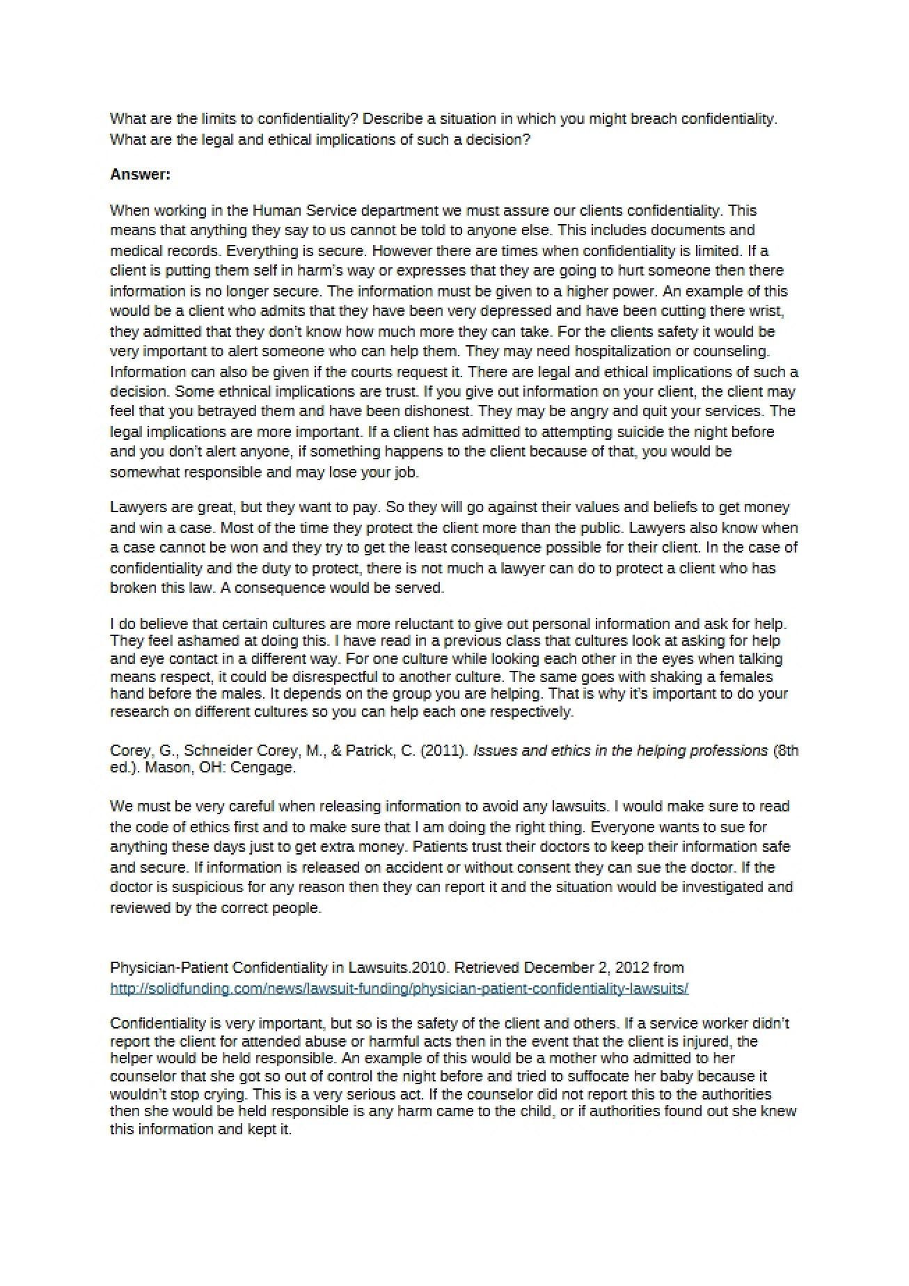 Limits to Confidentiality