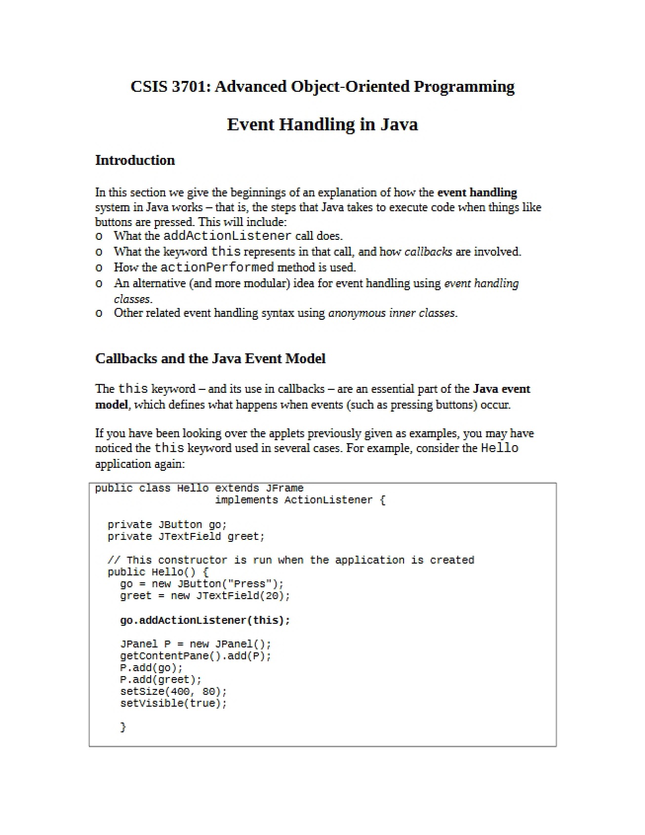 Java Event Handling