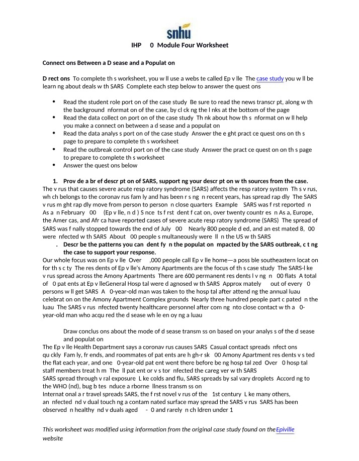 Worksheet for IHP 330 Module Four