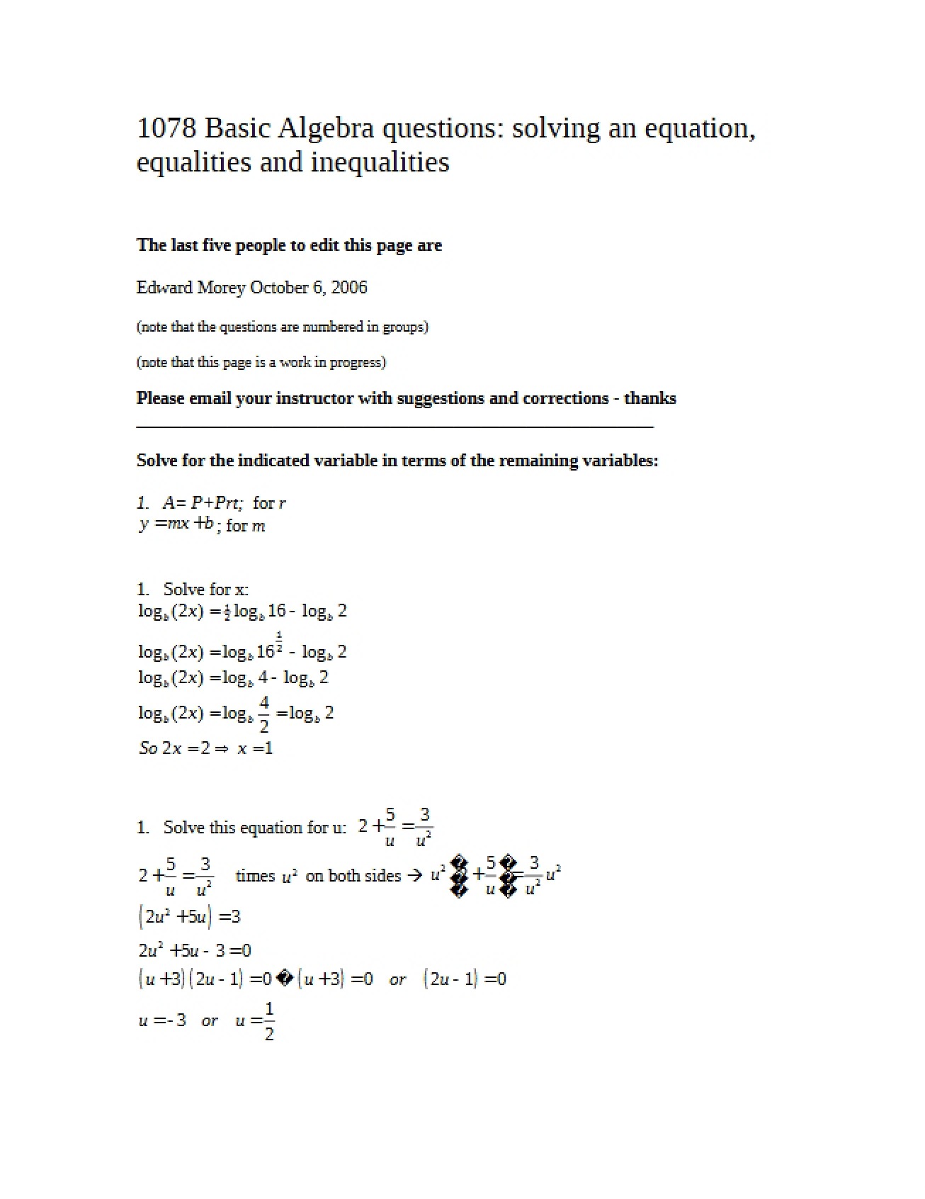 Basic Algebra Questions for Economists