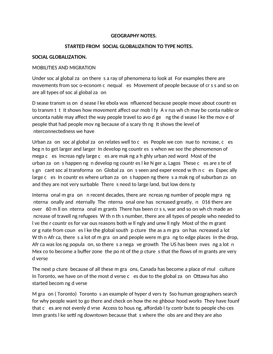 GEG1302 - Geography Notes