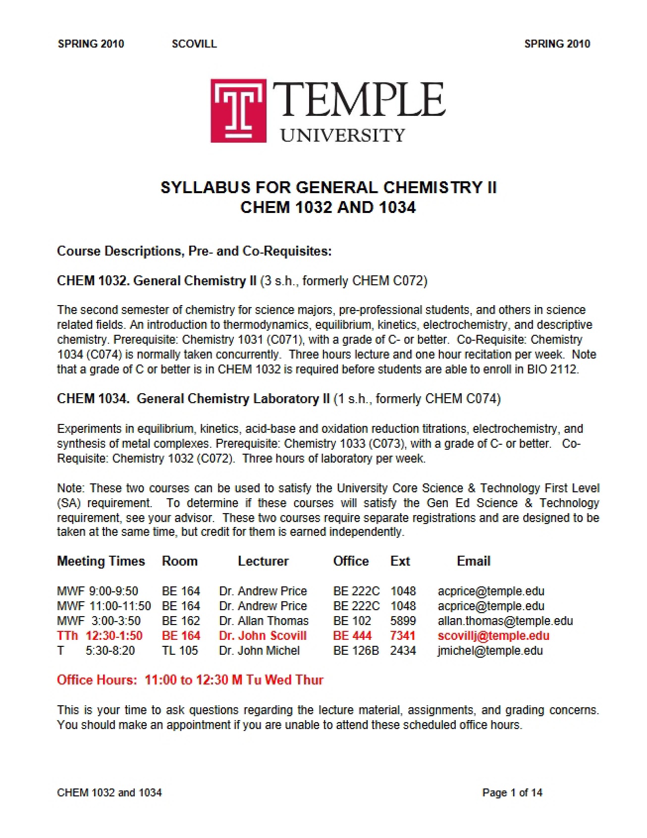General Chemistry II Course Syllabus