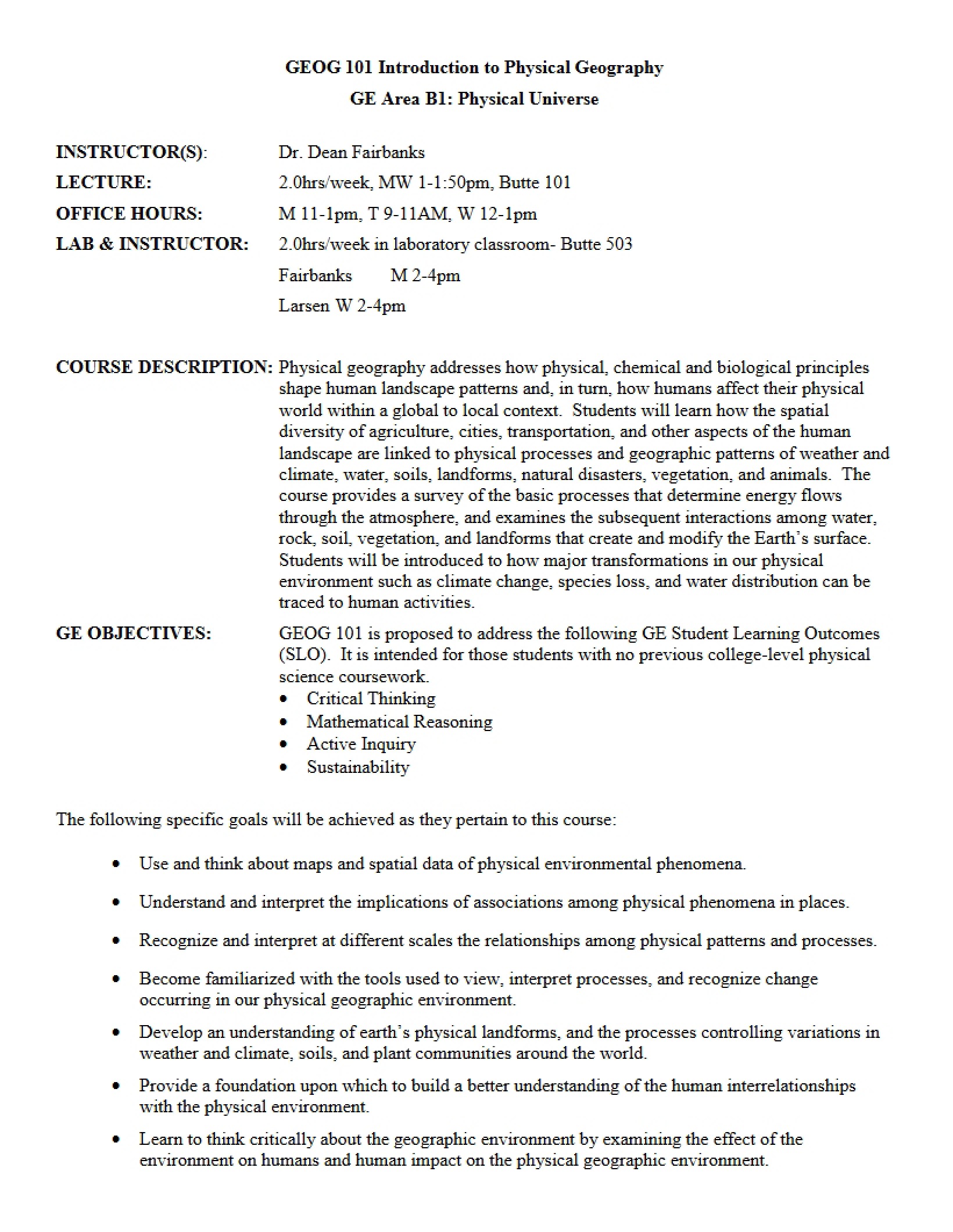 Syllabus for Physical Geography