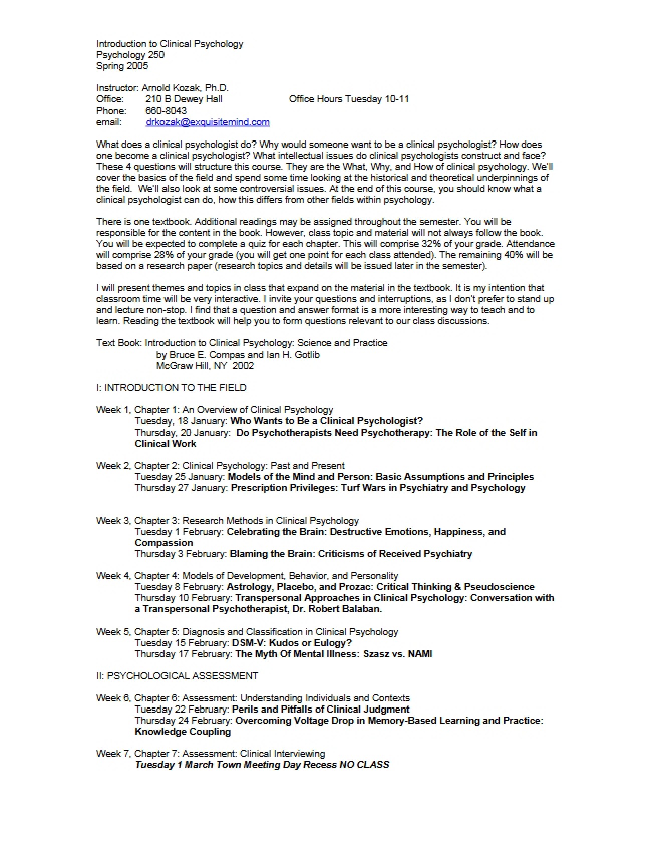 Clinical Psychology Academic Syllabus