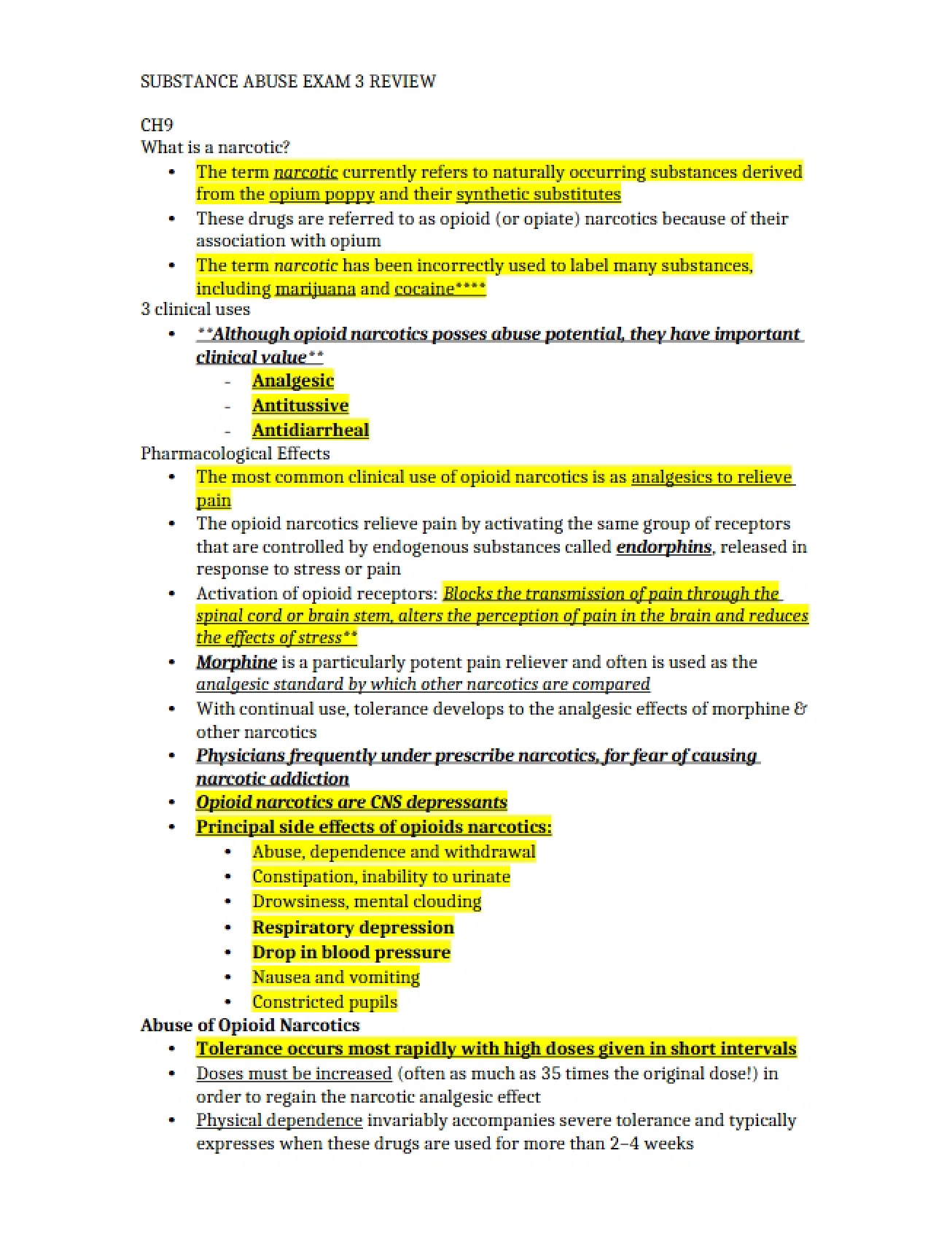 Review for Substance Abuse Exam 3