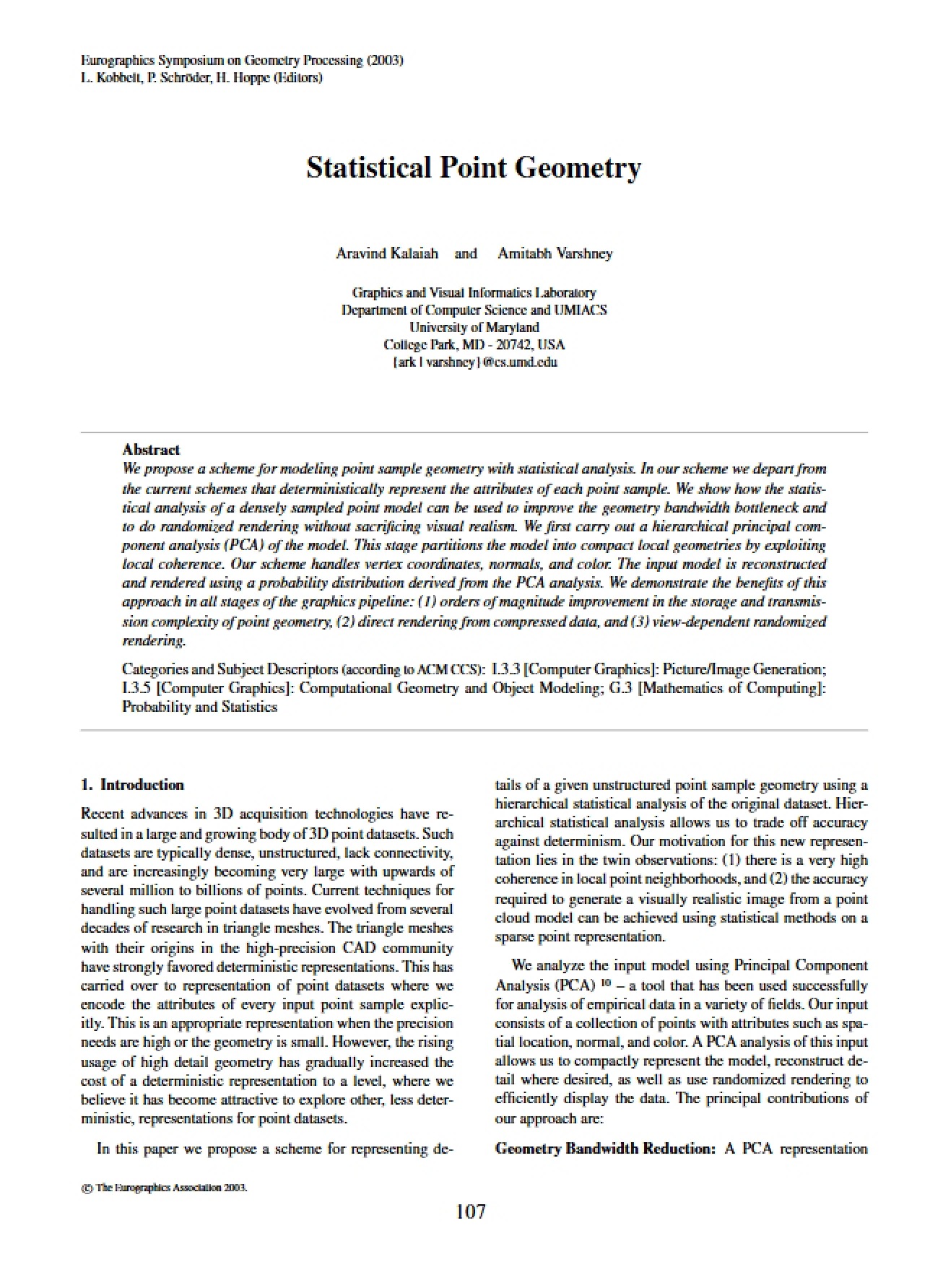 Introduction to Statistical Point Geometry