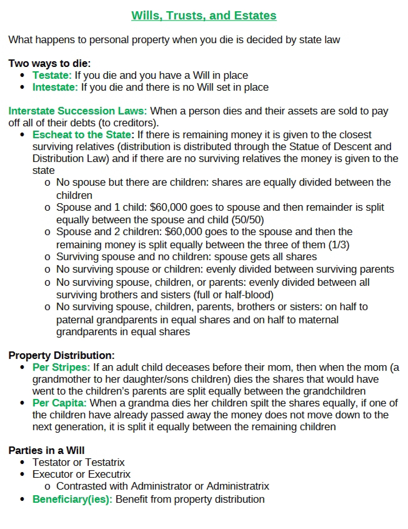 Wills, Estates, and Trusts