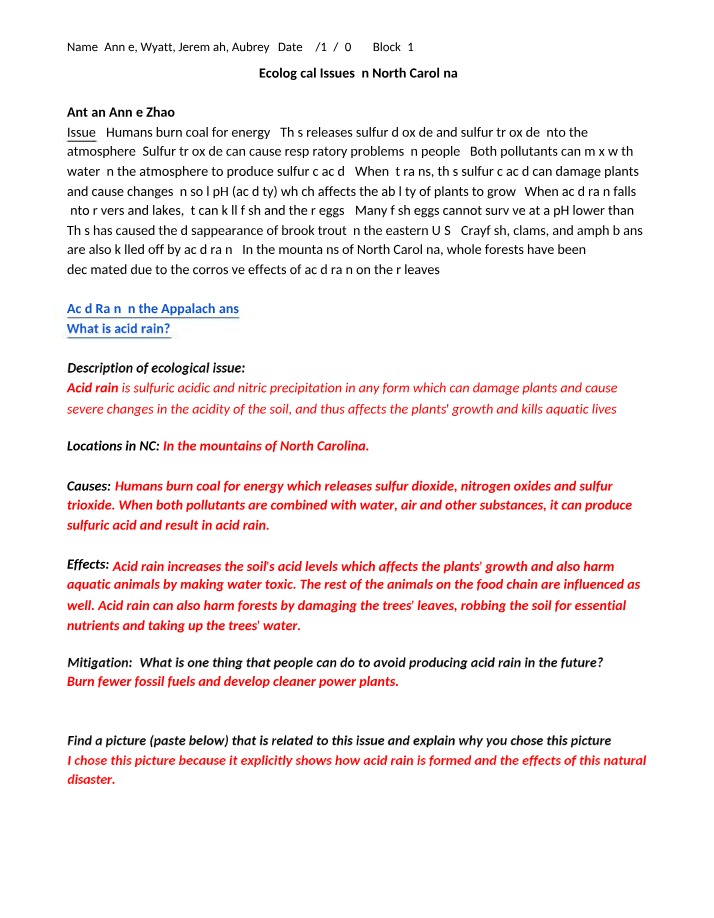 Ecological Issues in North Carolina - Acid Rain's Impact