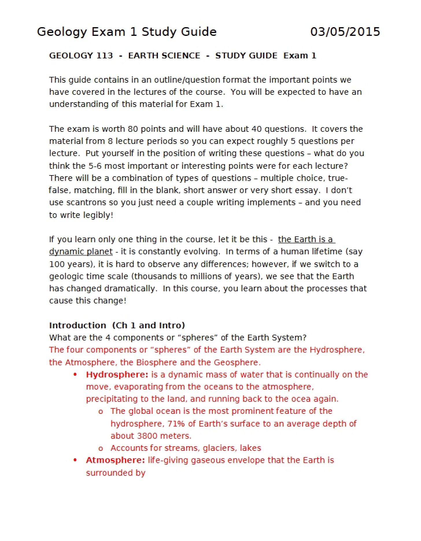 Guide for Exam One
