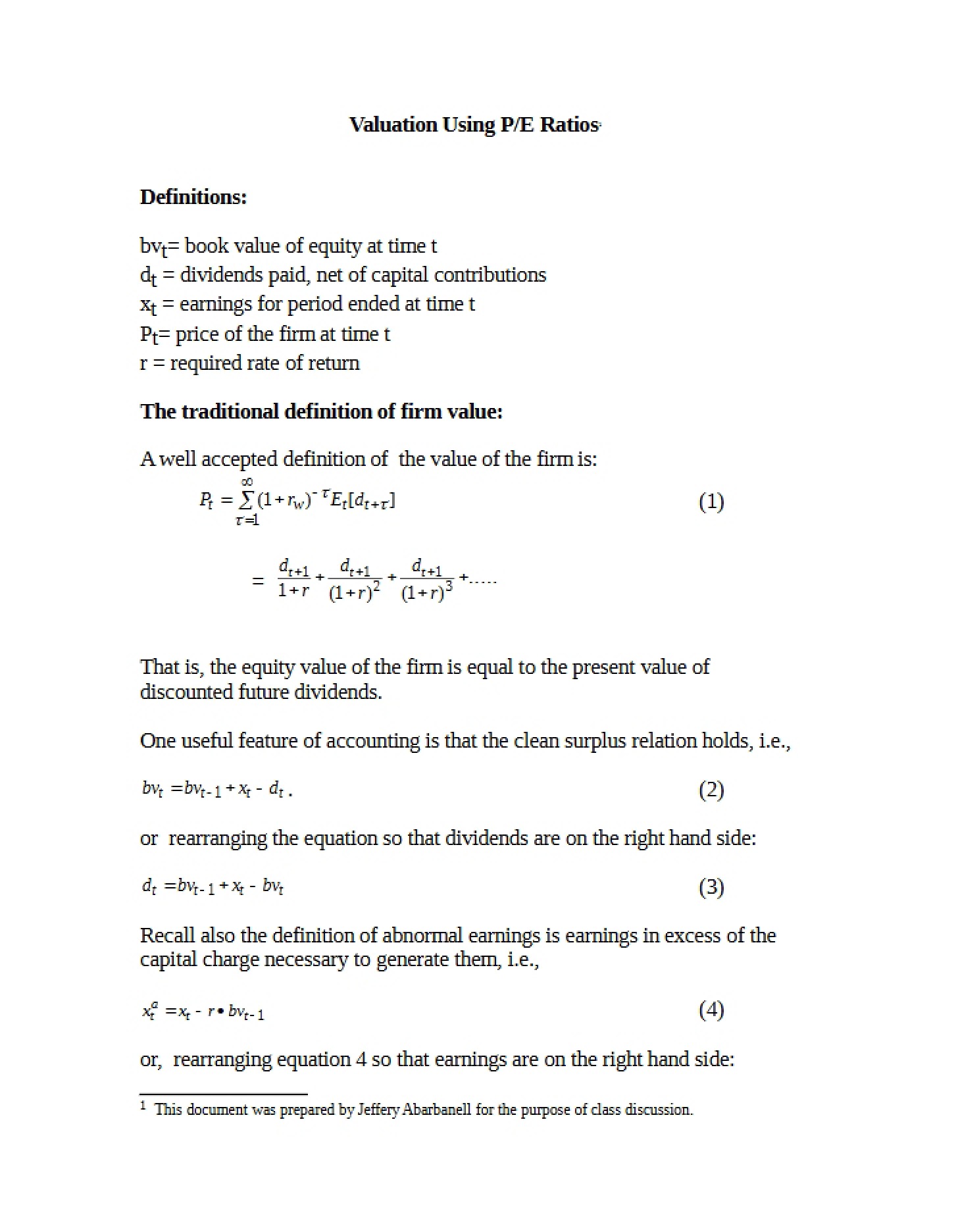 P-E Ratios for Valuation