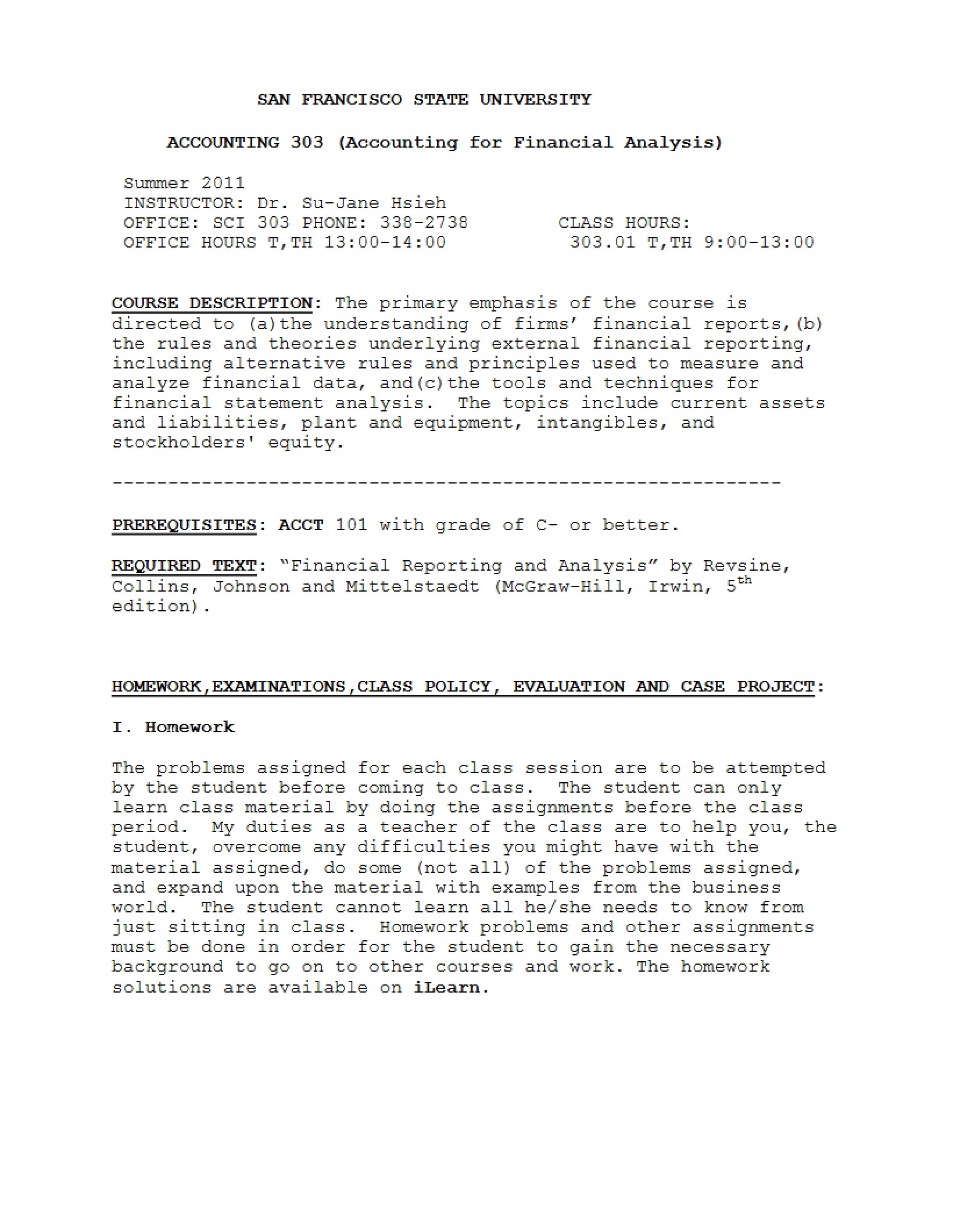Financial Analysis Accounting Syllabus