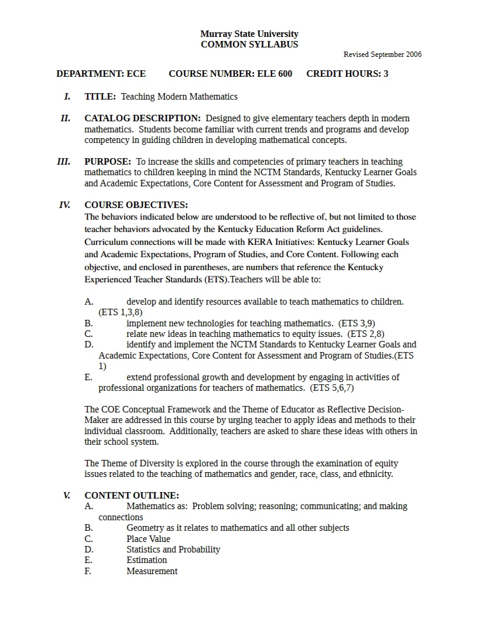 Syllabus - 3 Pages