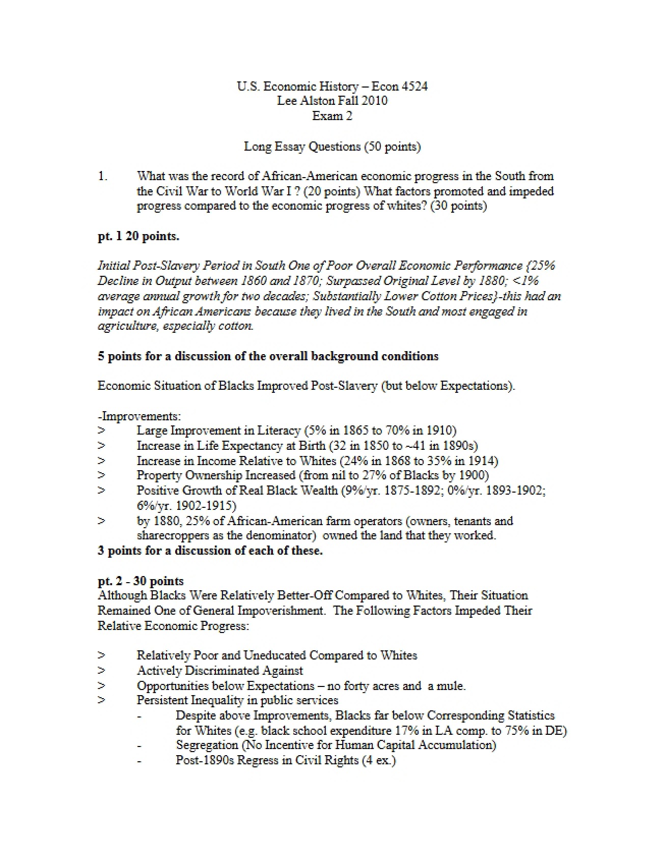 Long Essay Questions for ECON 4524