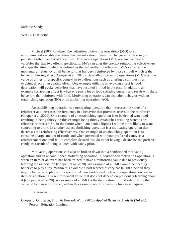 Motivating Operations in Behavior Analysis
