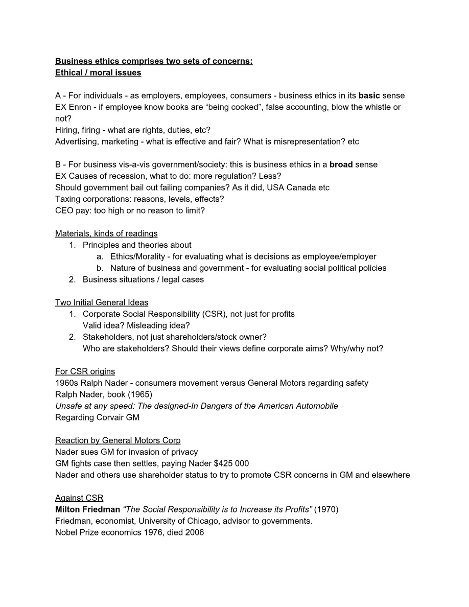 Notes for Business Ethics