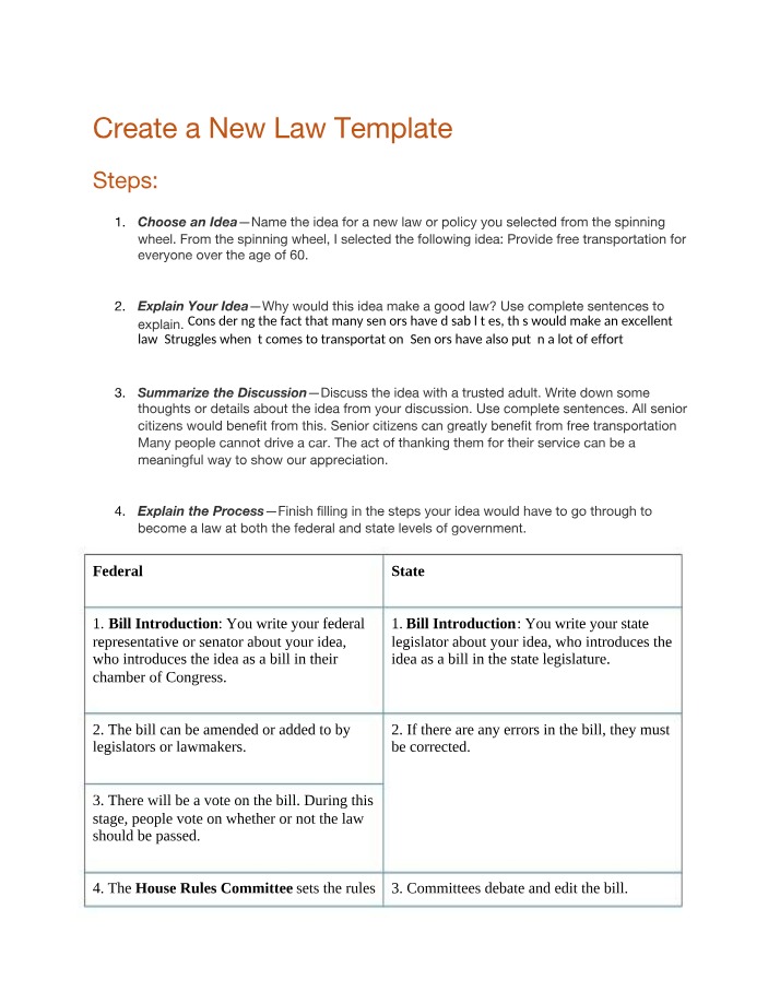 Template for Creating a New Law
