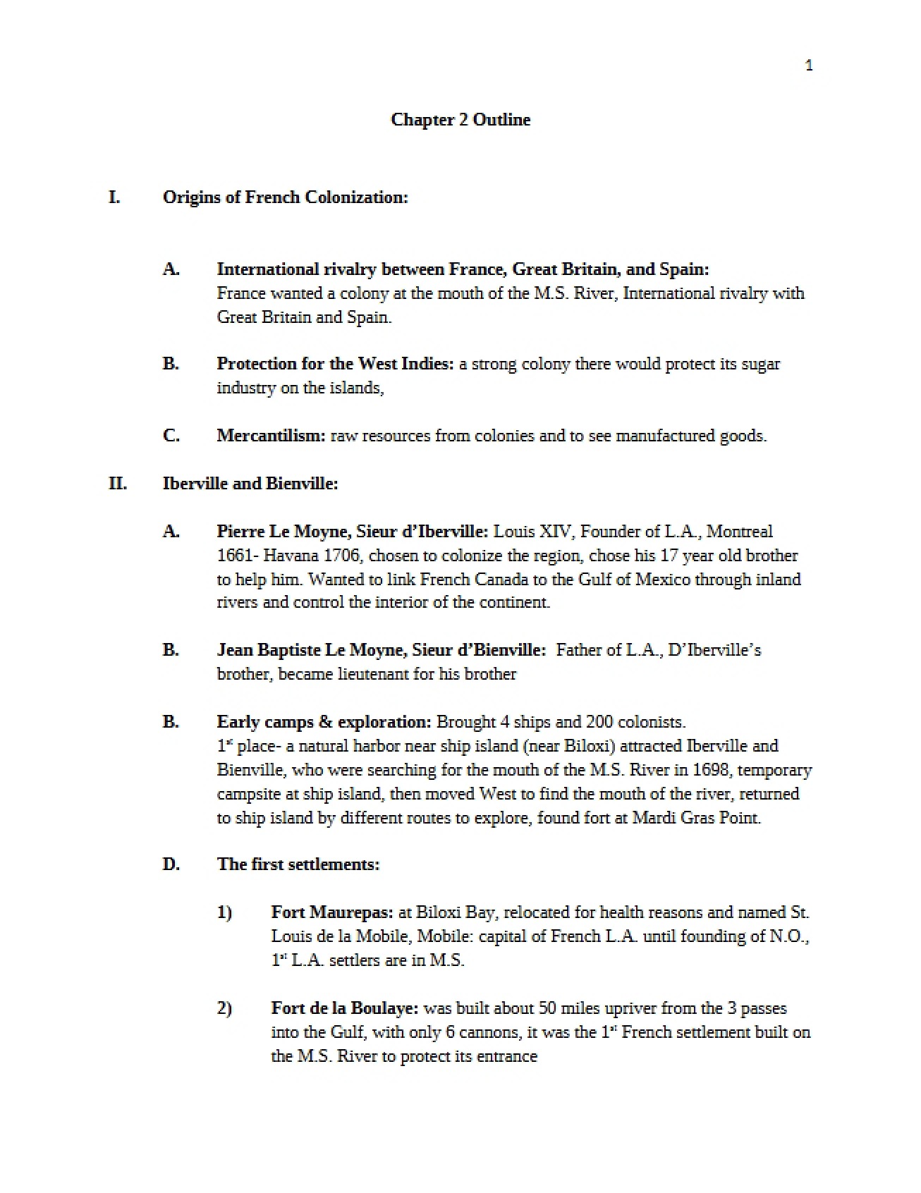 History of Louisiana Chapter 2 Outline
