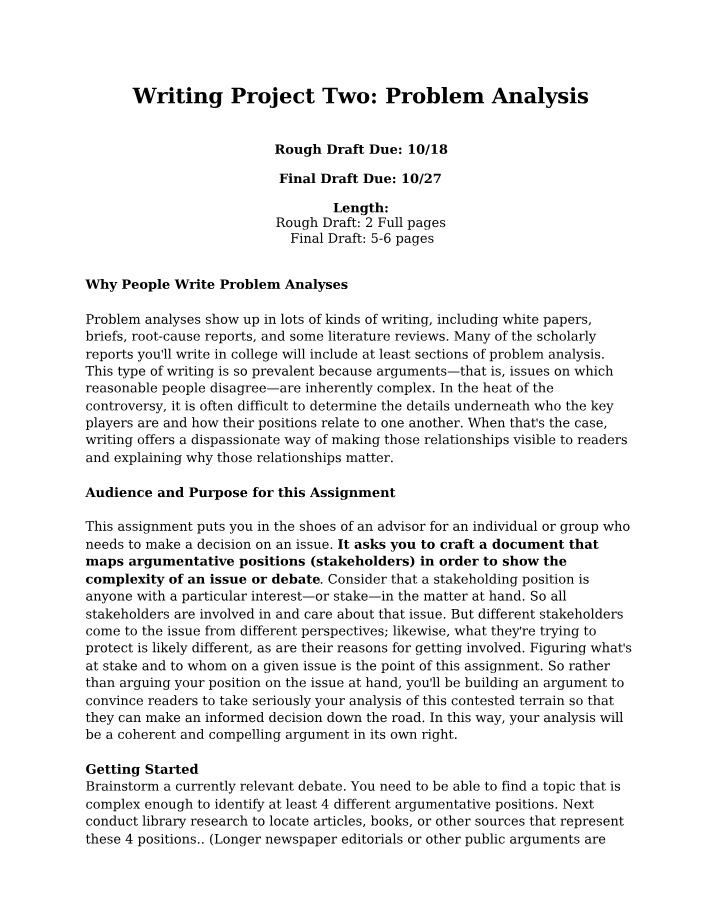Problem Analysis - Writing Project Two