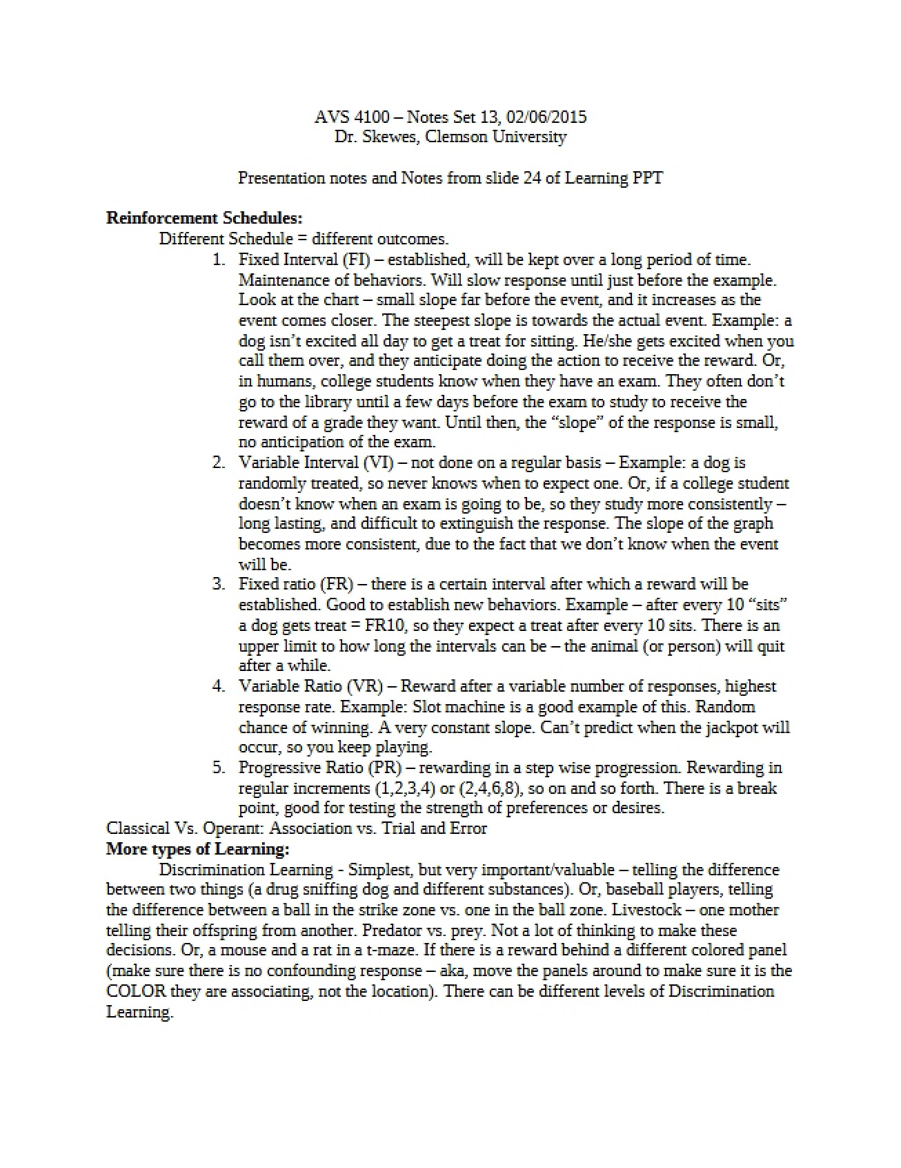 Thirteenth Set of Animal Behavior Notes