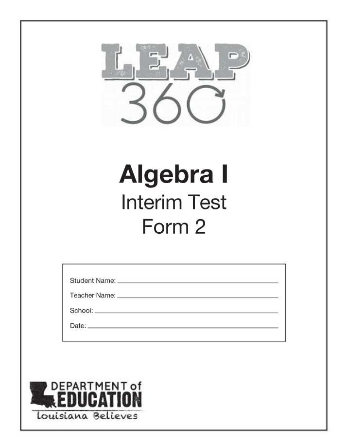 Algebra I Interim Test (Sessions 1 & 2) - Questions & Solutions