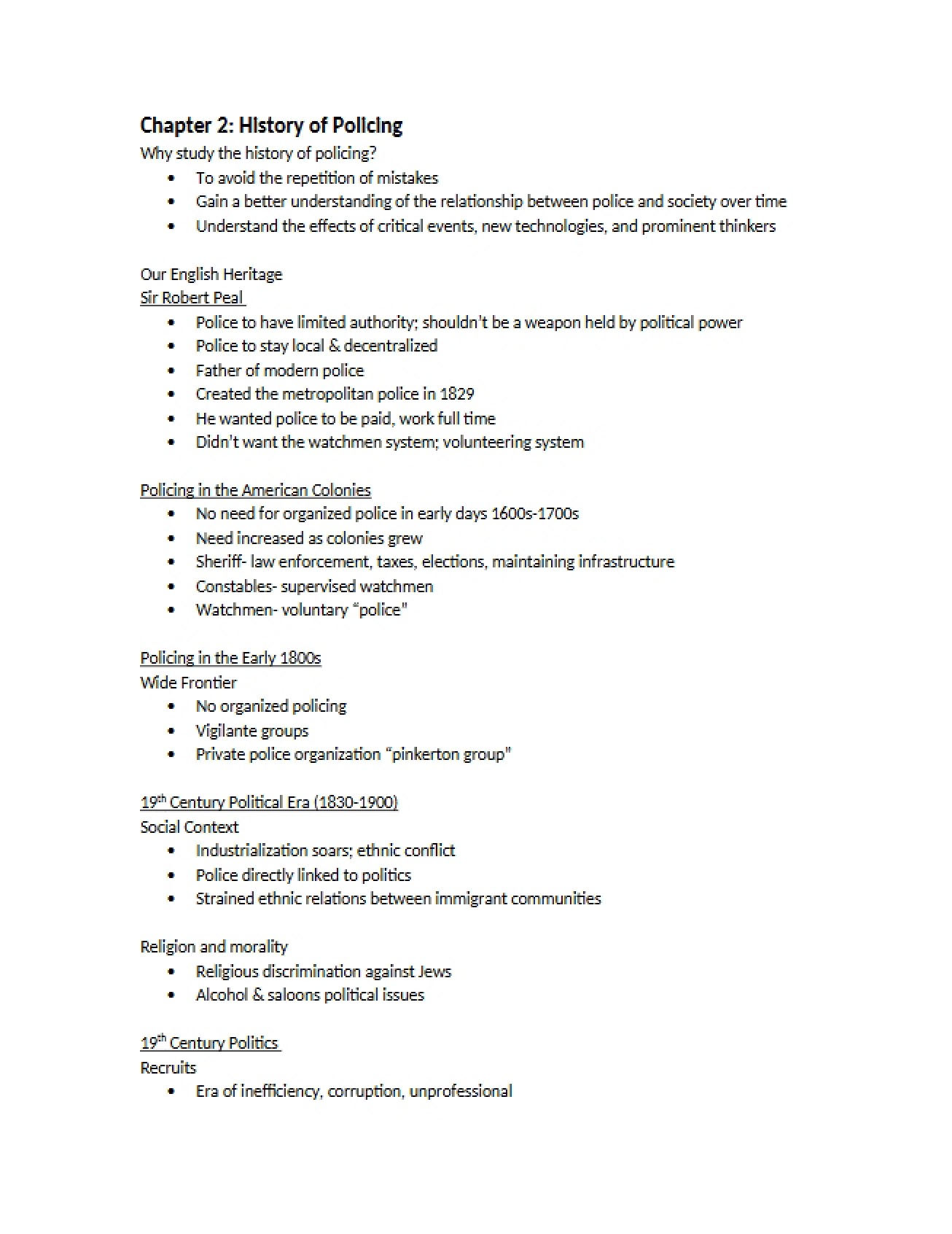 History of Policing A Look at Chapter 2