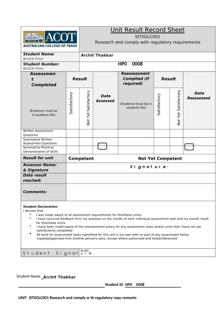 Learner Workbook (V1.1) for SITXGLC001