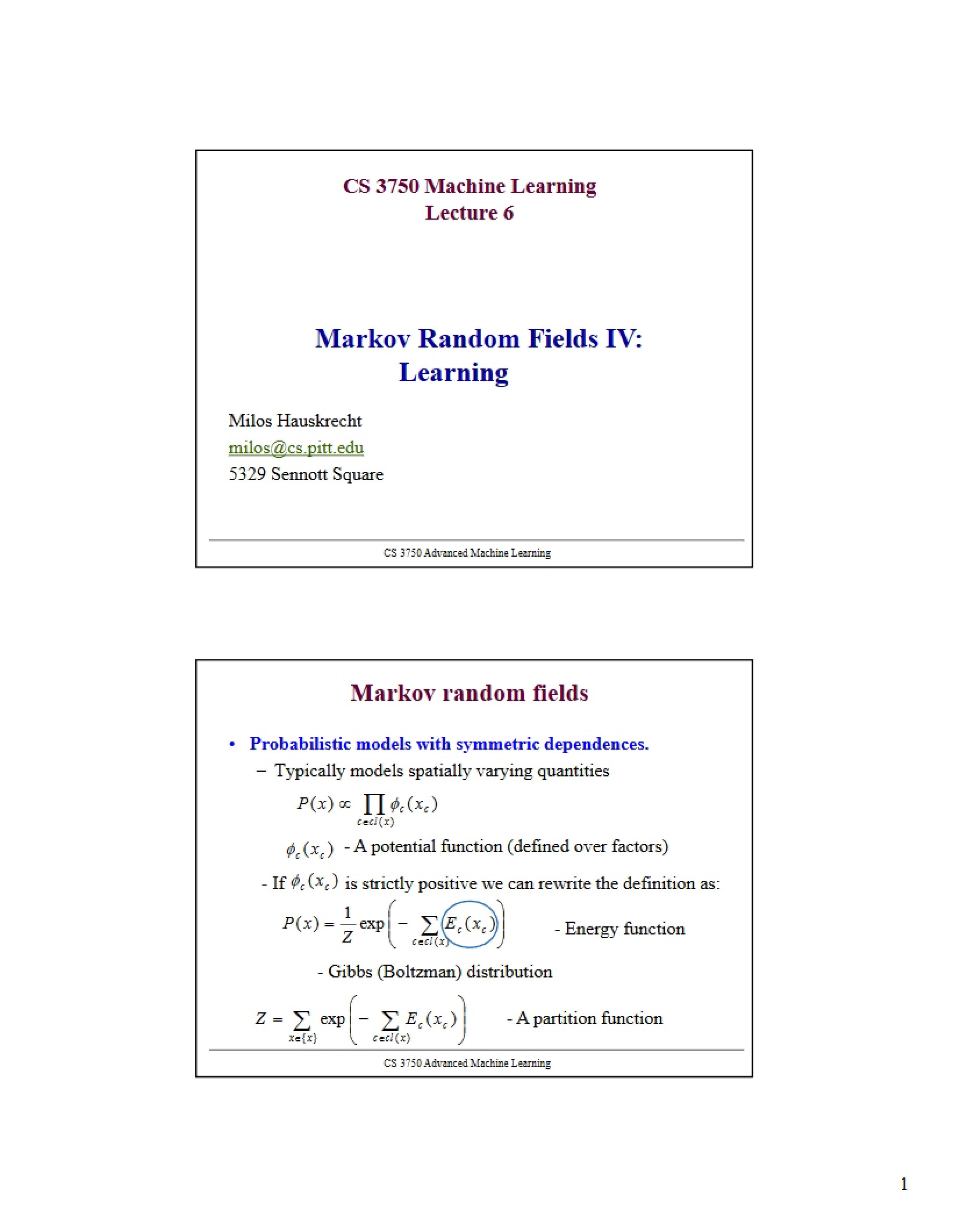 Random Fields (Markov)