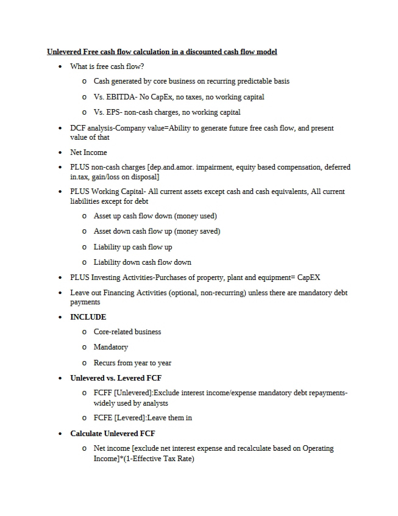 Calculating Unlevered Free Cash Flow