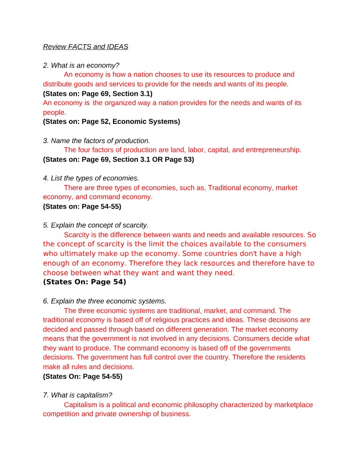 Economies Study Guide - Types, Factors, and Goals