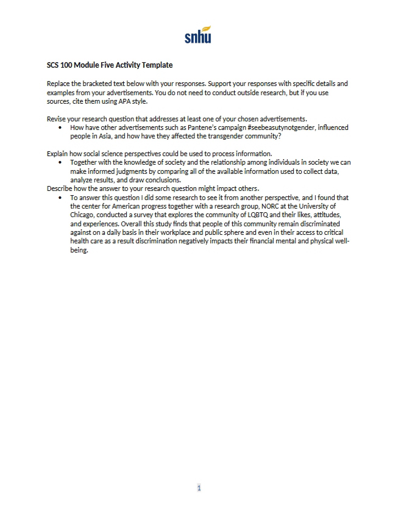 Template for the Fifth Module Activity